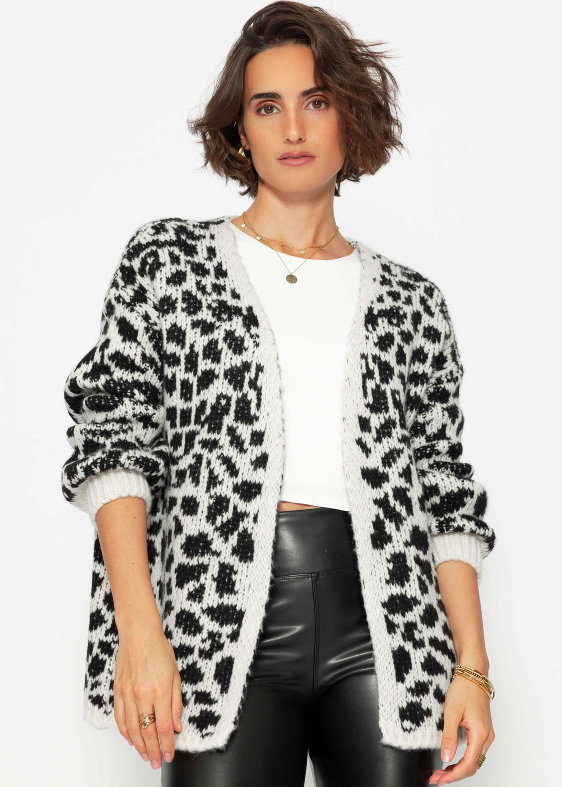 Cardigan mit Leo-Print - schwarz-offwhite