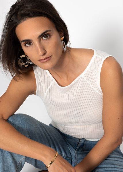 Leicht transparentes Top mit Rippstruktur - offwhite