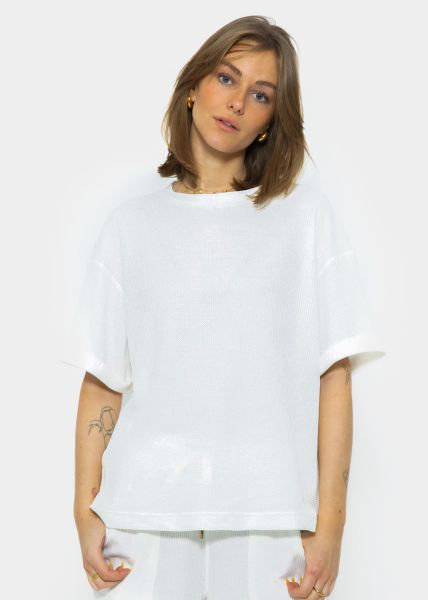 Shirt in Waffelpiqué - weiß