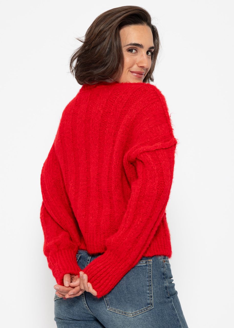 Gerippter Strickcardigan mit Knöpfen - rot