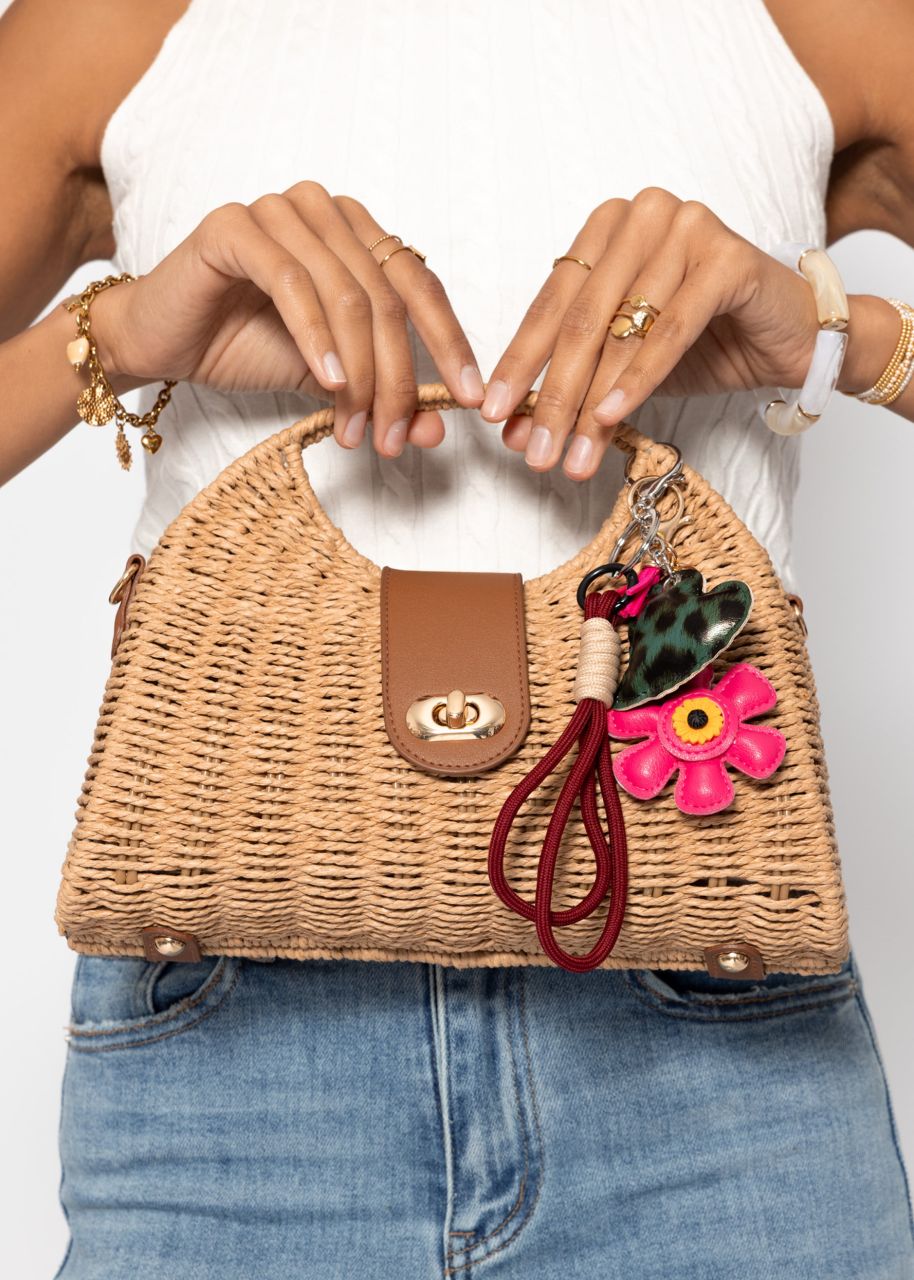 Taschenanhänger Set mit Blume und Leo Herz - pink