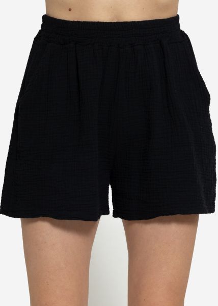 Musselin Shorts, schwarz