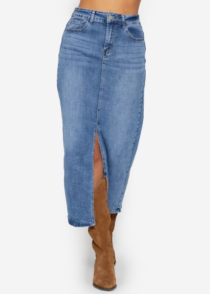 Midi Jeans Rock mit Schlitz - blau