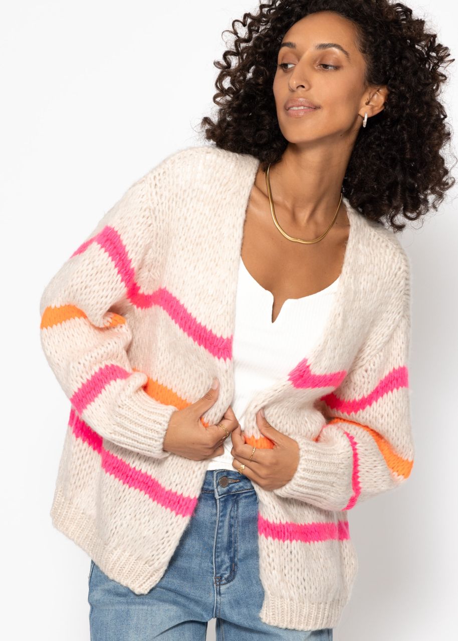 Oversize Cardigan mit pink und orange Streifen, offwhite