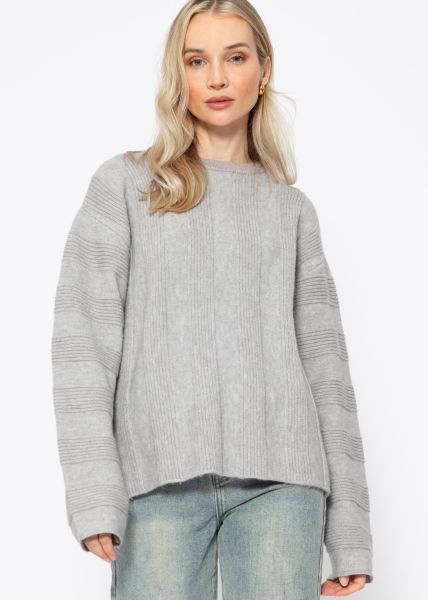 Pullover mit geripptem Streifenmuster - grau