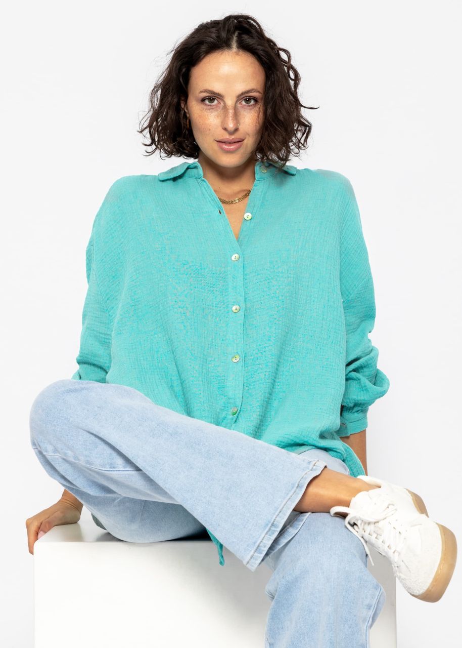 Musselin Bluse oversize, kurz, türkis