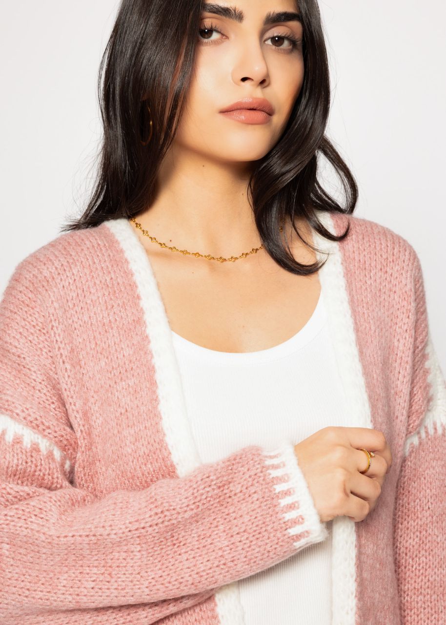 Strickjacke mit kontrastierenden Blenden - altrosa