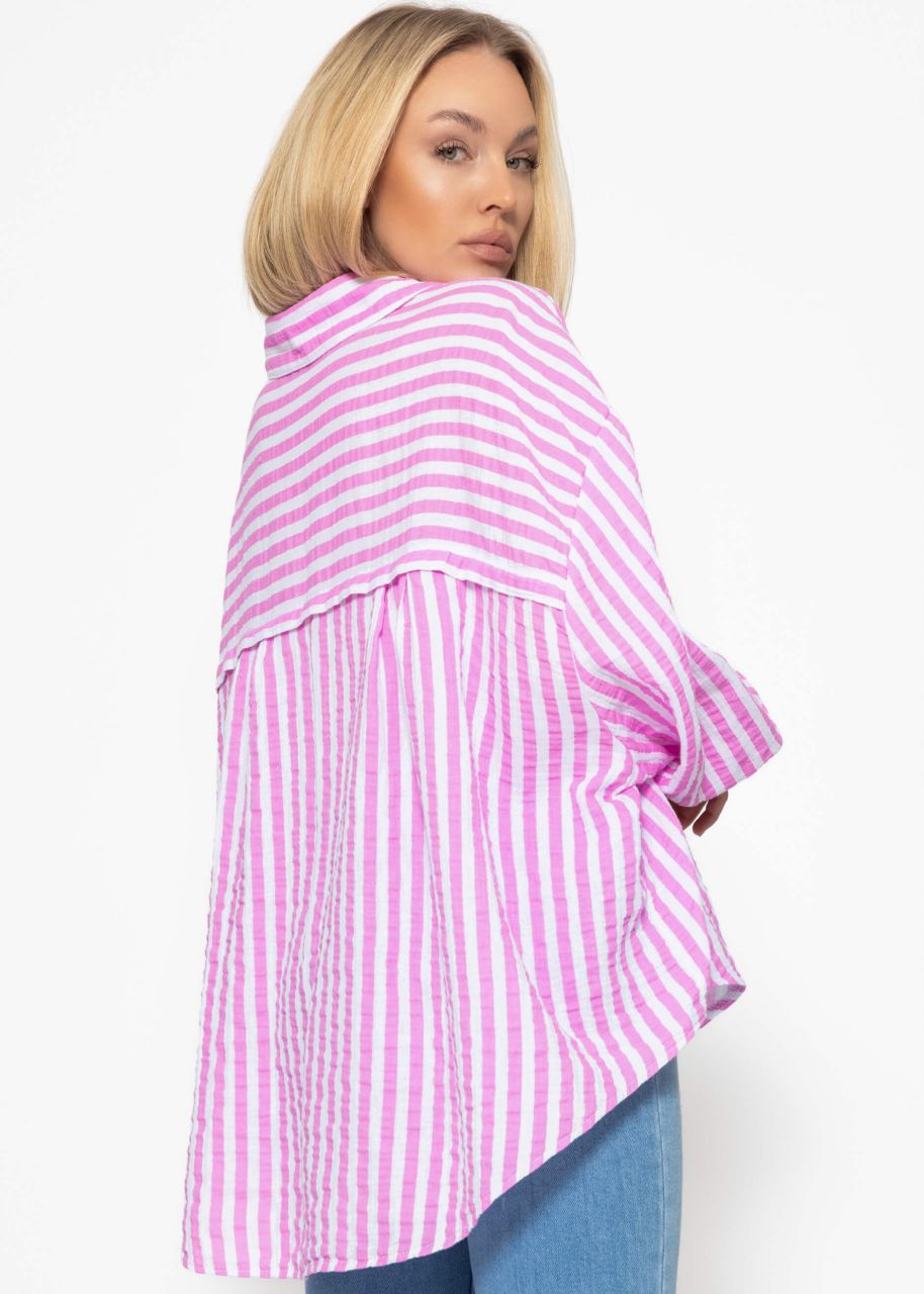 Gestreifte Oversize Musselin Bluse - rosa