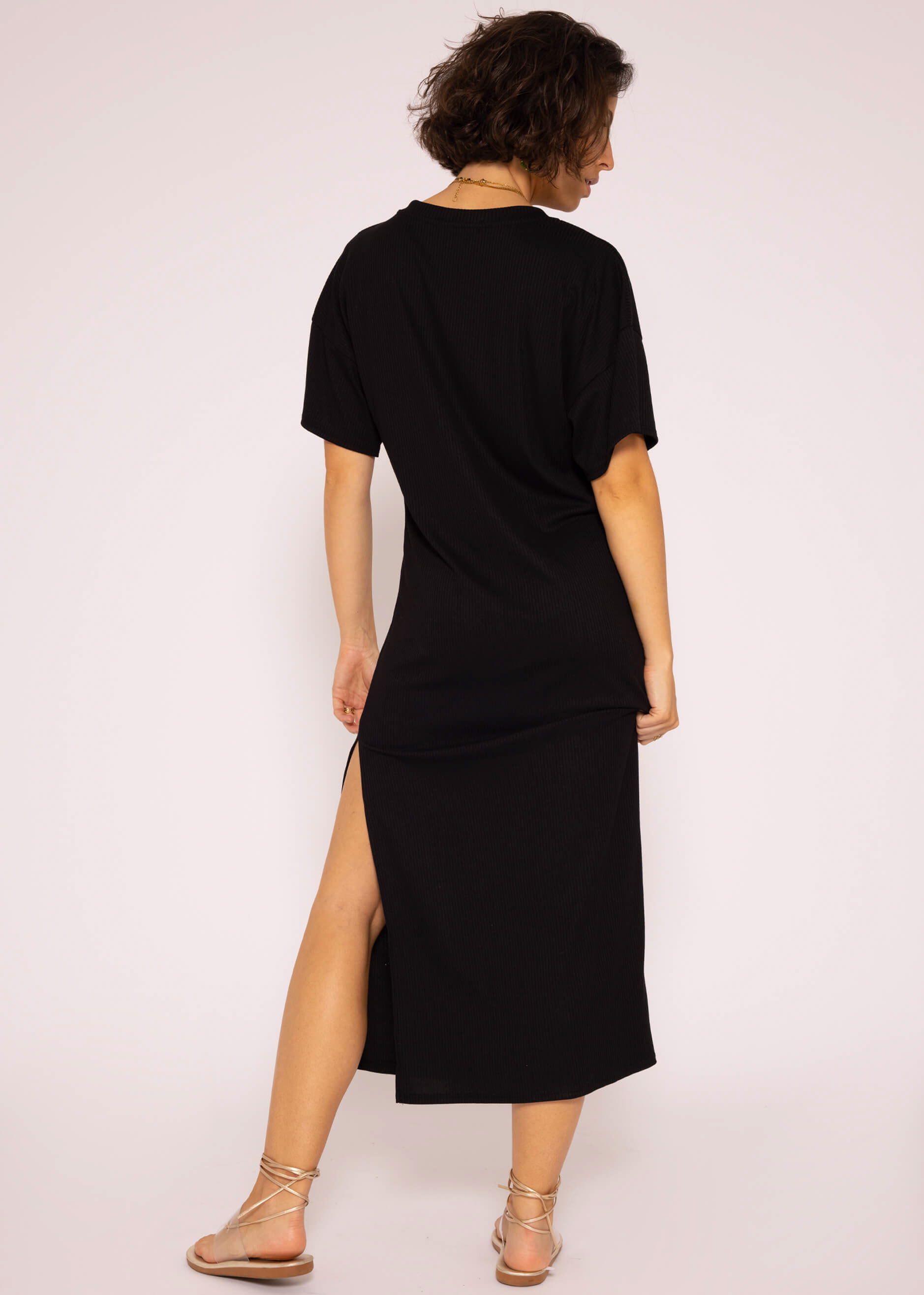 SASSYCLASSY Kleider schwarz Schlitz, Jersey | | Kleid Maxi Bekleidung mit | Rip