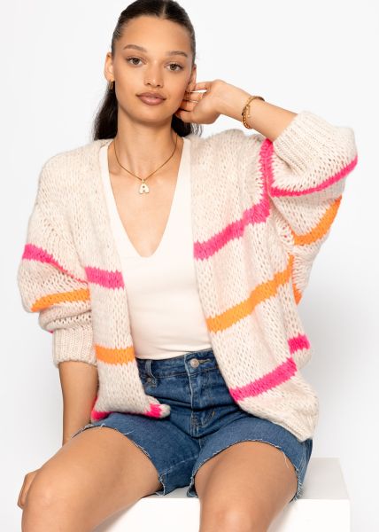 Oversize Cardigan mit pink und orange Streifen, offwhite