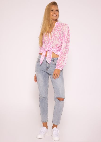 Transparente Bluse mit Print, rosa/weiß