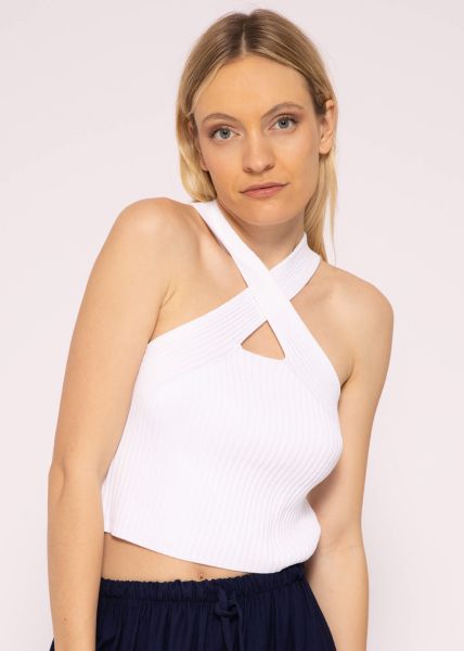 Halterneck Strick Top, weiß