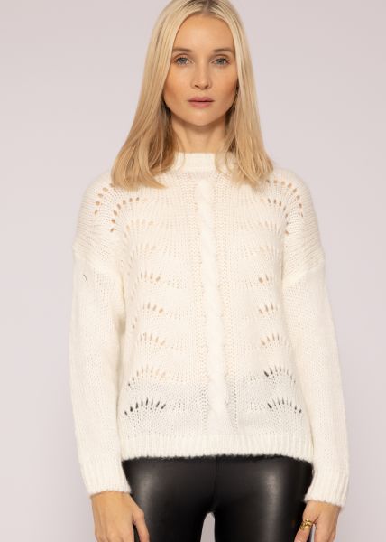 Pullover in Ajour-Strick, offwhite
