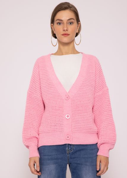 Strickjacke mit Ballonärmel, pink