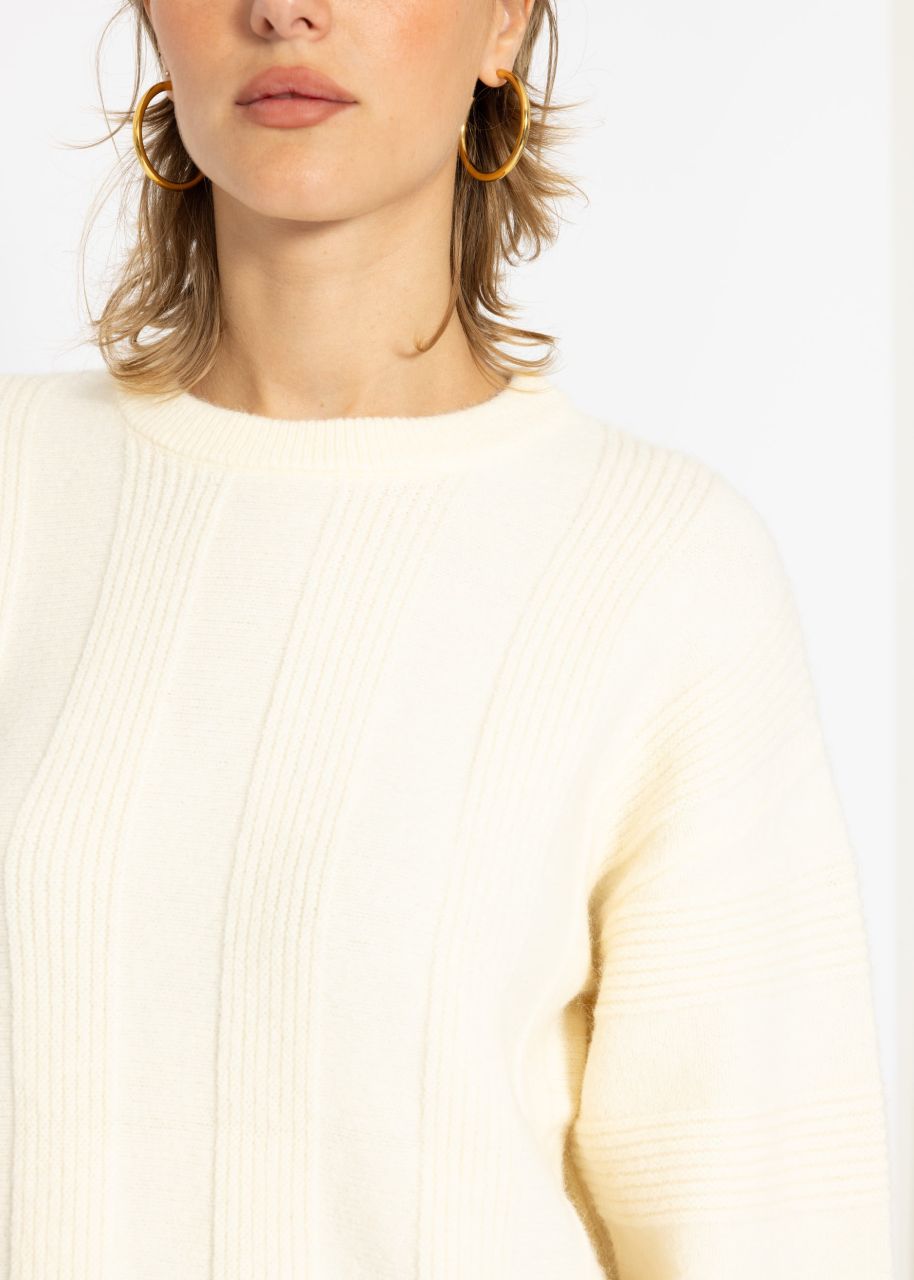 Pullover mit geripptem Streifenmuster - offwhite