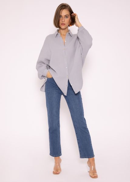 Musselin Bluse oversize, kurz, grau
