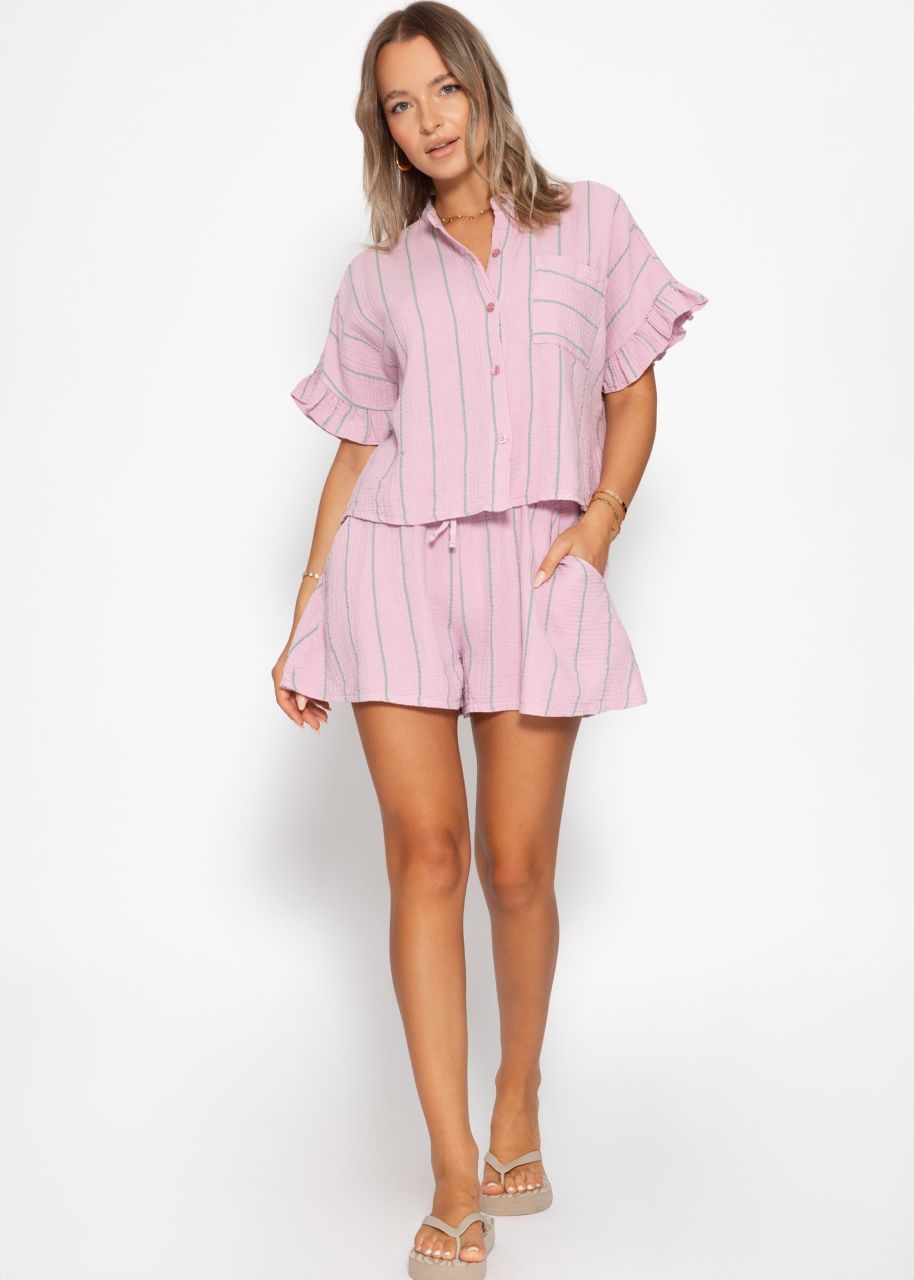 Gestreifte Musselin Shorts - rosa