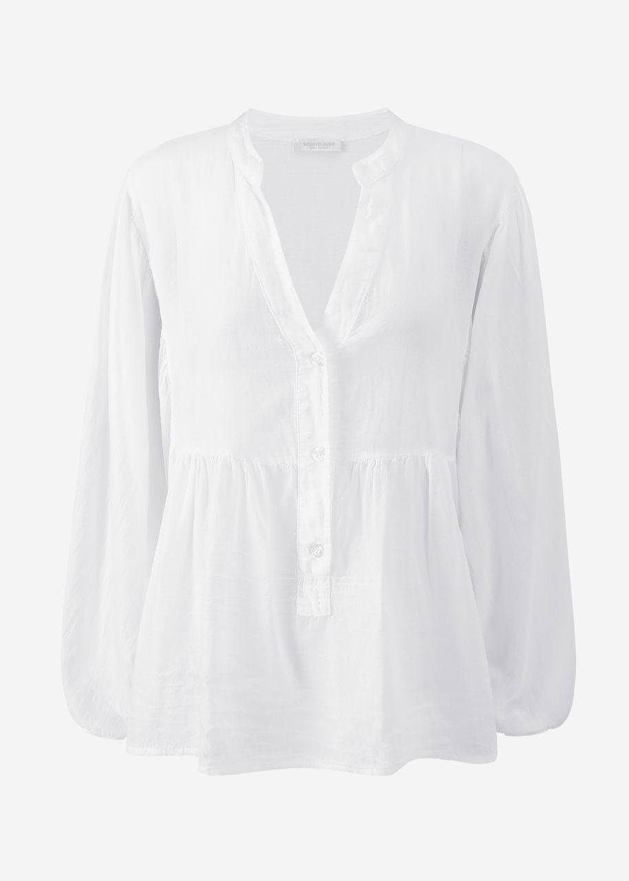 Oversize Baumwoll Voile Bluse - weiß