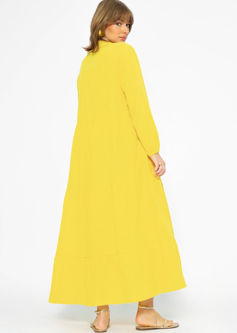 Musselin Maxi Kleid mit Volants - gelb