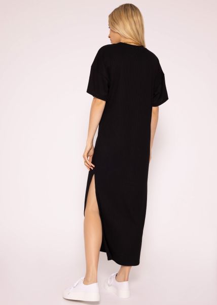 Maxi Rip Jersey Kleid mit Schlitz, schwarz