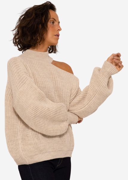 Oversize Cut-Out Pullover - beige