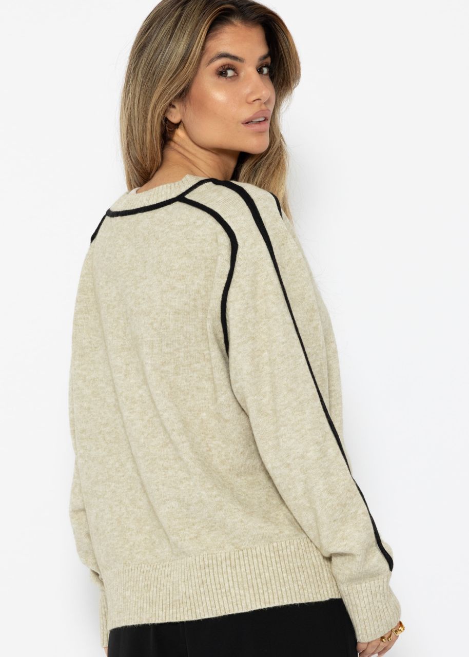 Pullover mit Zierblenden - beige-schwarz