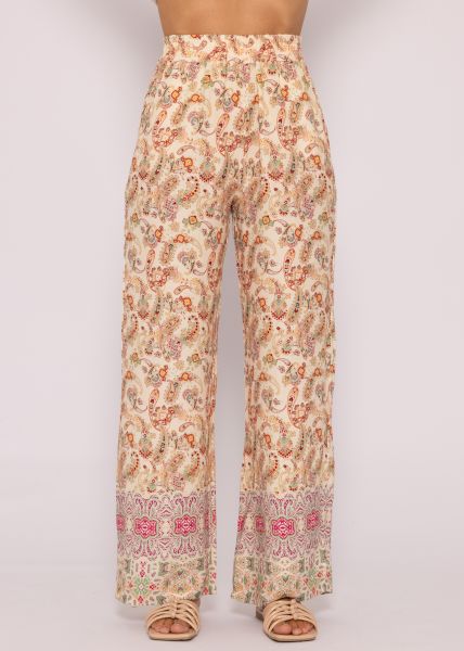 Weite Hose mit Paisley-Print, beige