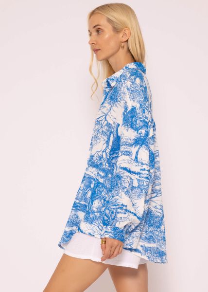 Musselin Bluse mit Print, blau