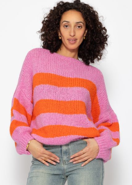 Gestreifter Pullover - pink-orange