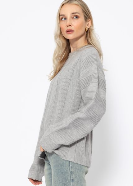 Pullover mit geripptem Streifenmuster - grau