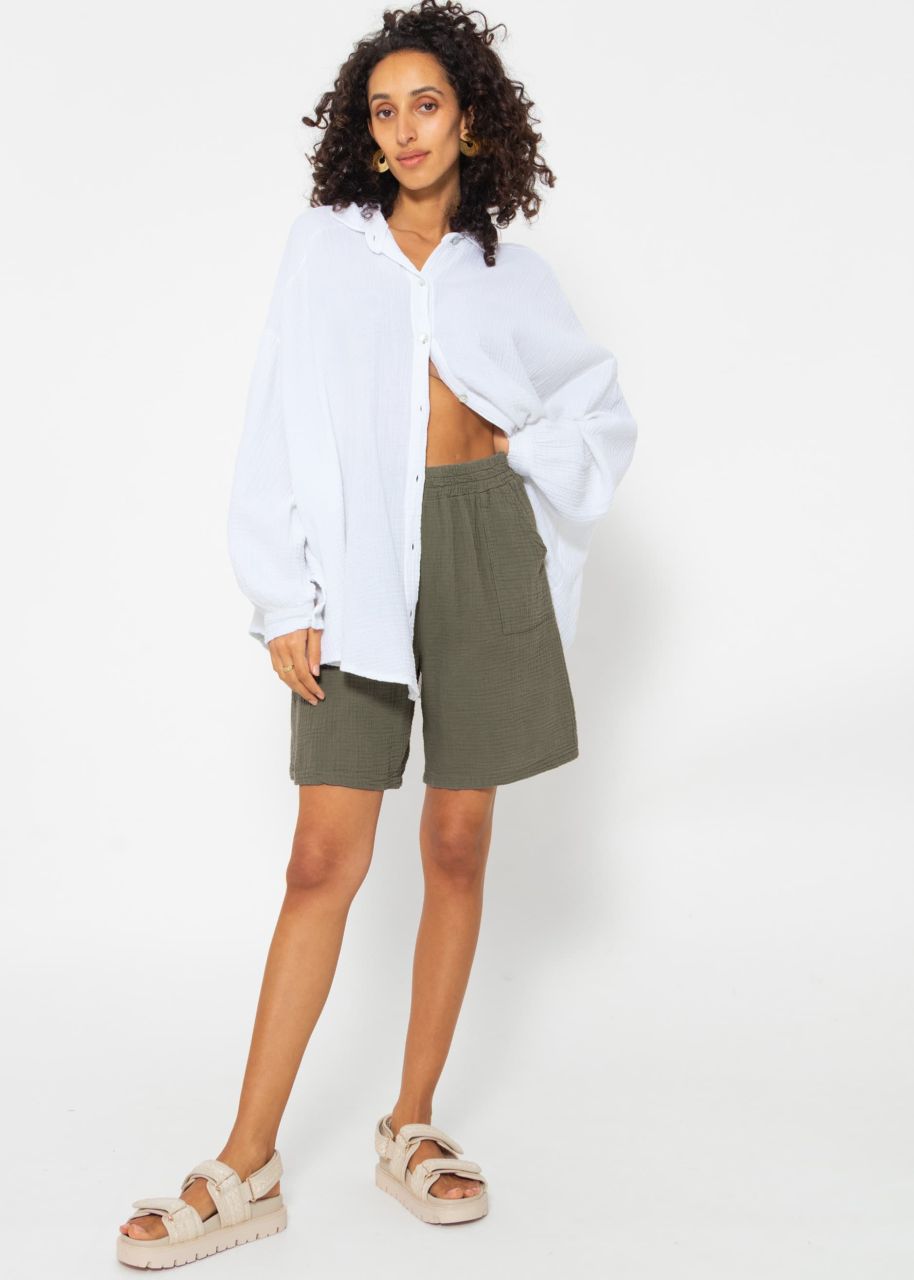 Musselin Bermuda-Shorts, khaki