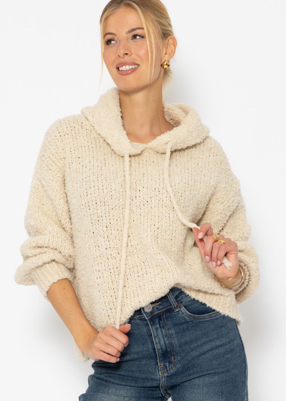 Jessica Haller Pullover mit Hoodie aus Bouclé-Strick - offwhite