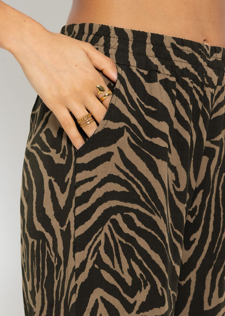Viskose Schlupfhose mit Zebra Print - schwarz-braun