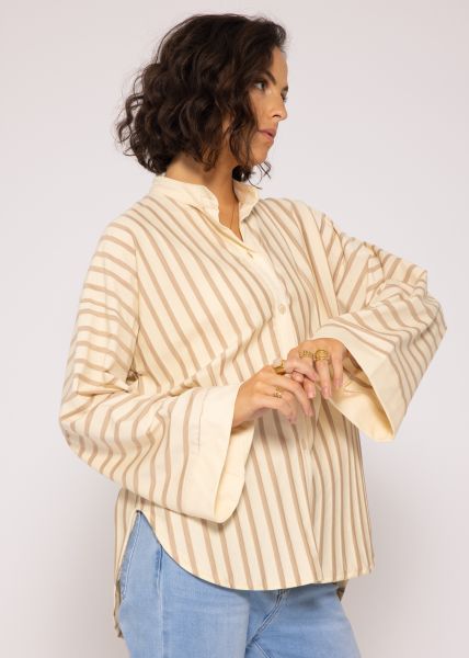 Jersey Kimono Bluse mit Streifen, offwhite/braun