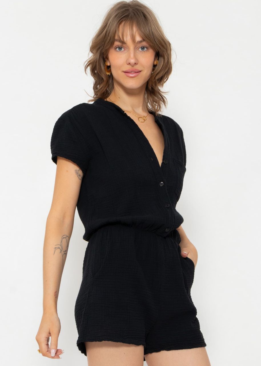 Musselin Jumpsuit - schwarz