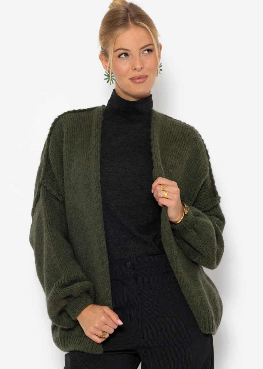 Lässiger Cardigan mit Außennähten - dunkelgrün