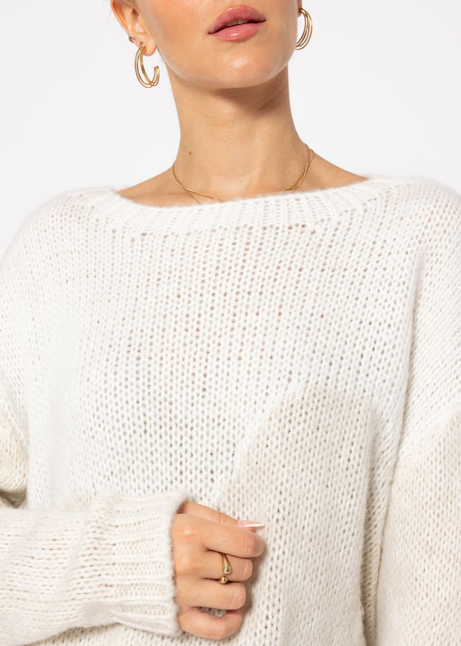 Zweifarbiger Strickpullover - offwhite-beige