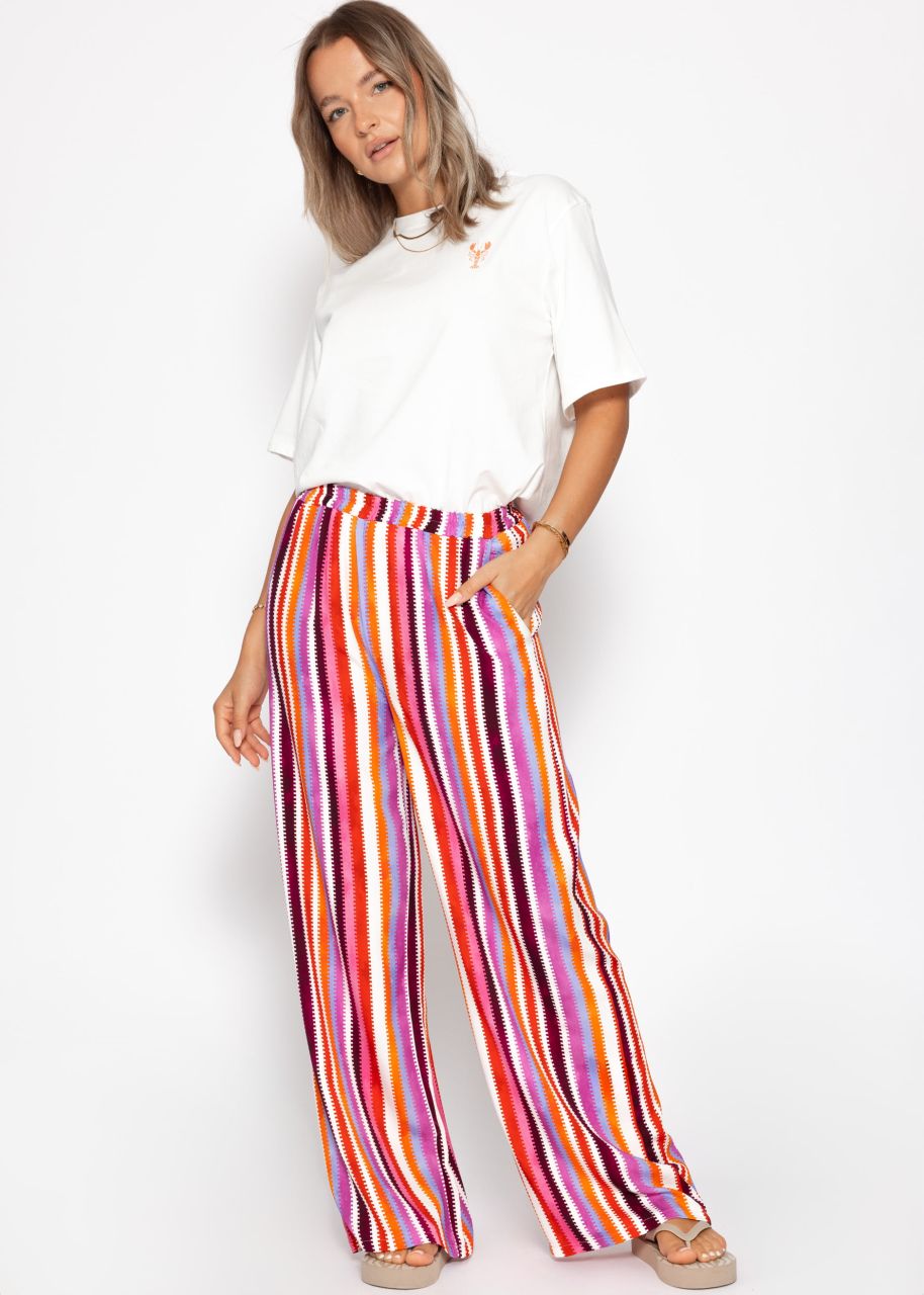 Gemusterte Hose mit weitem Bein - pink