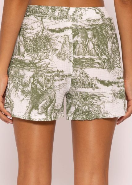 Musselin Shorts mit Print, khaki
