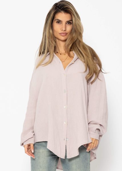 Musselin Bluse oversize, kurz, puderrosa