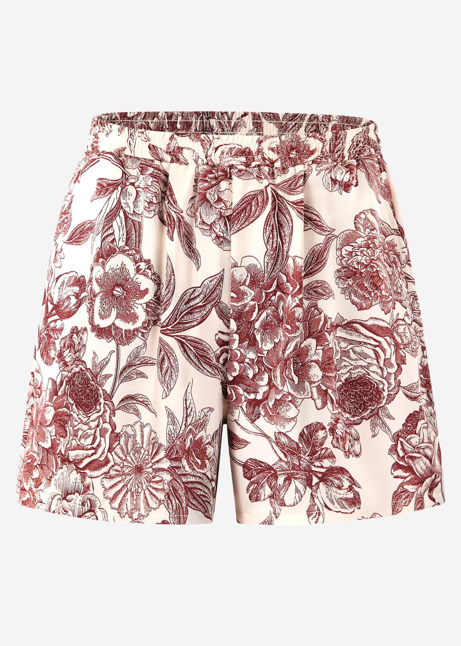 Satin Shorts mit Print - offwhite-weinrot