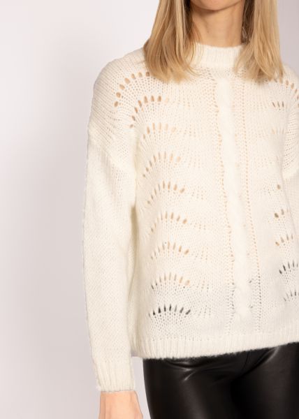 Pullover in Ajour-Strick, offwhite