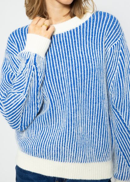 2-farbig gerippter Pullover - blau-offwhite