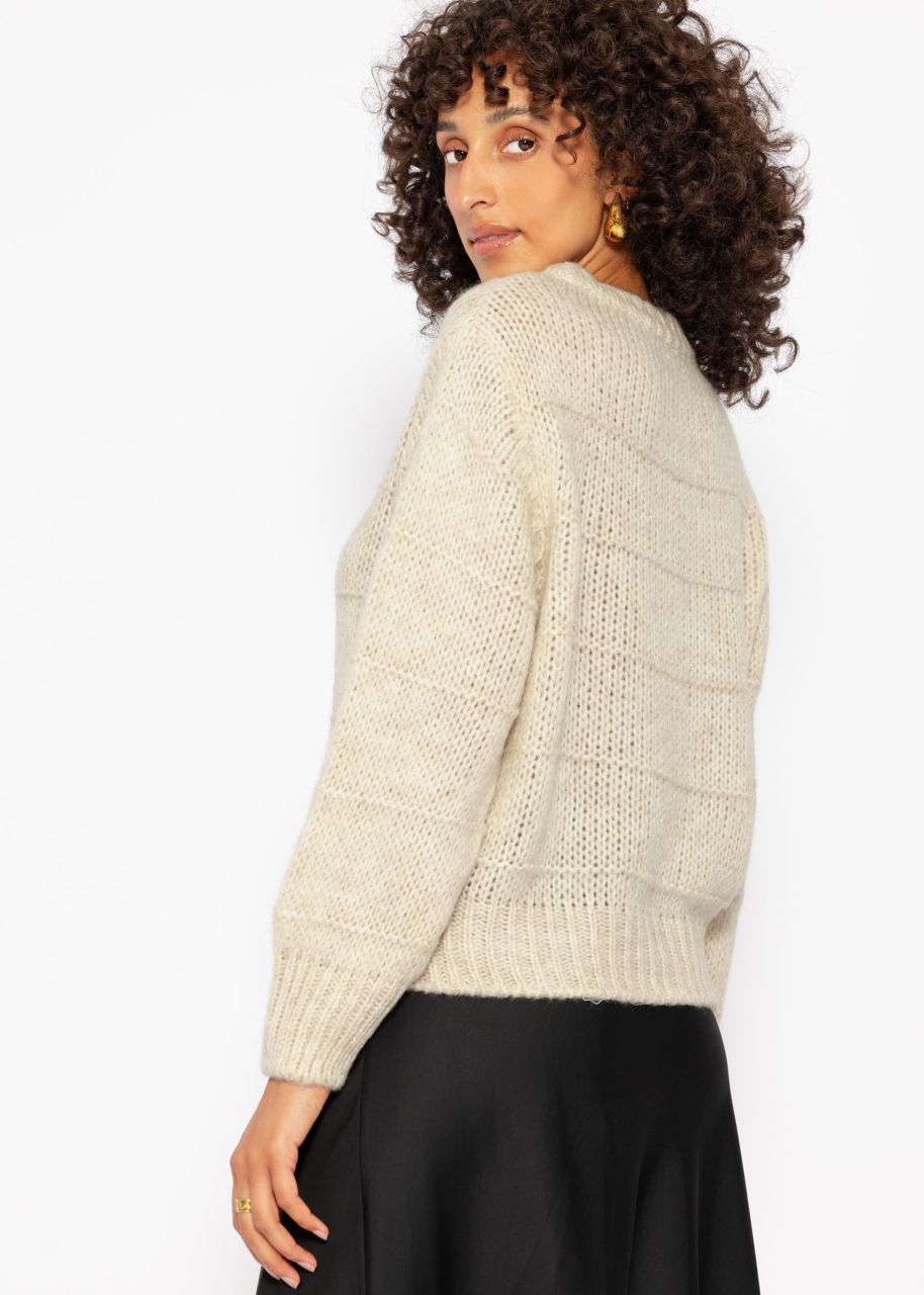 Oversize Pullover mit Strukturstreifen - beige