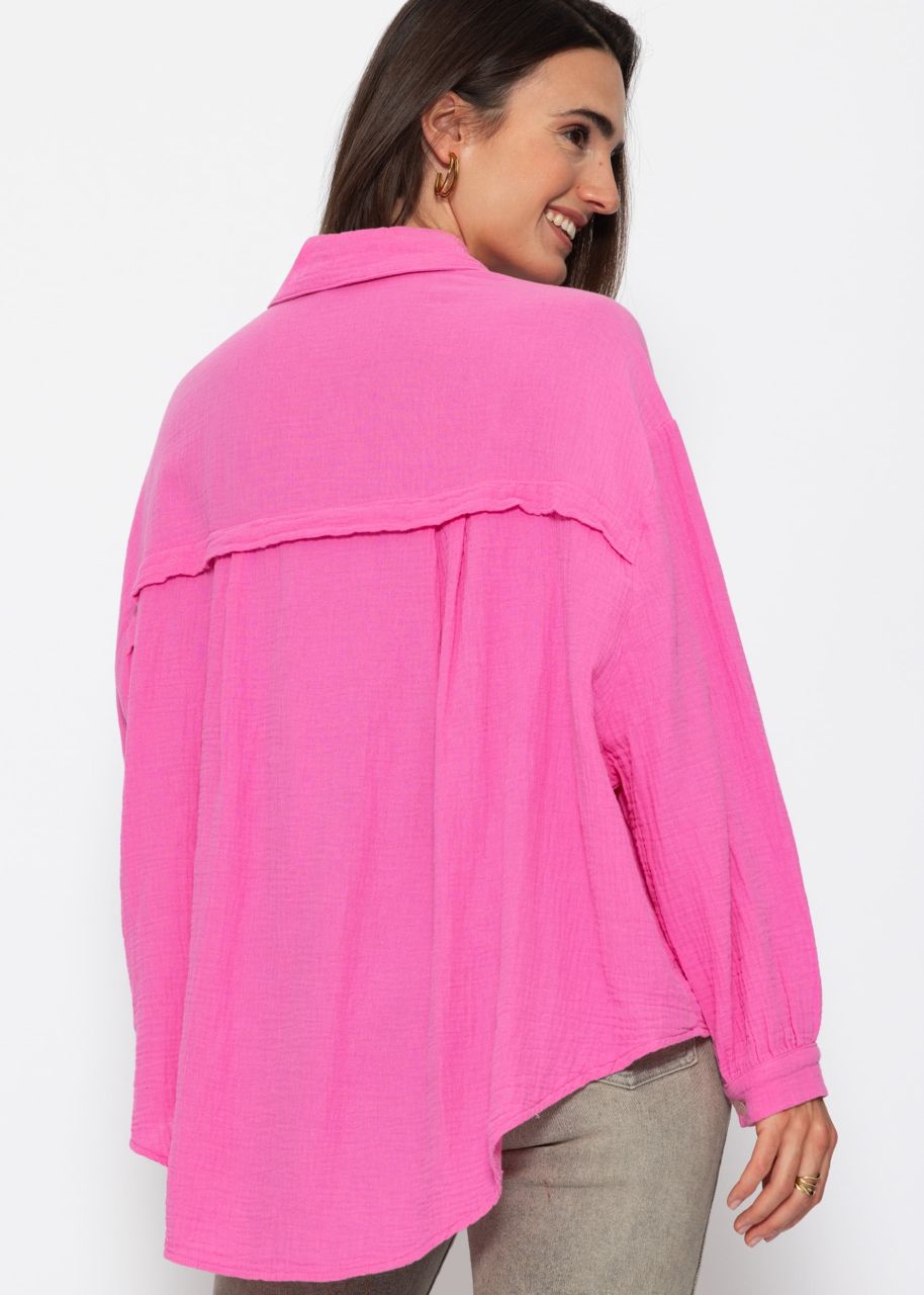 Musselin Bluse oversize, kurz, pink