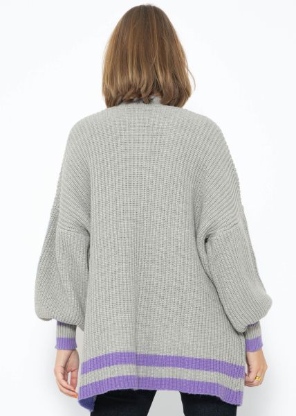 Soft Strick Cardigan mit Taschen - grau-lila