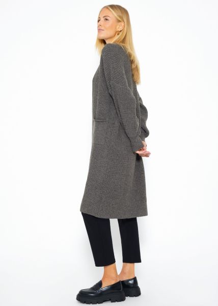 Langer super soft Cardigan mit Taschen - dunkelgrau