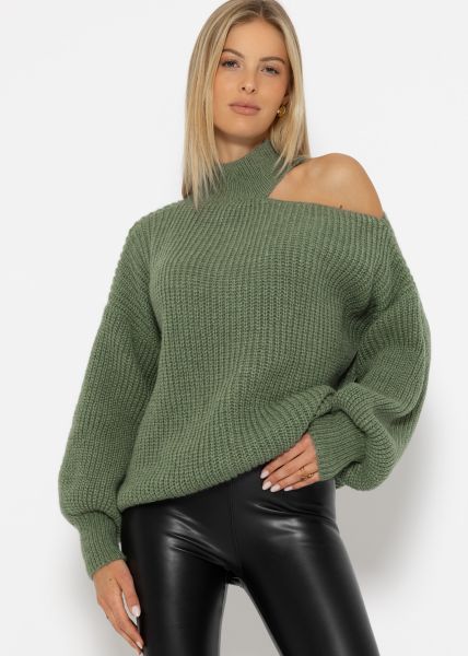 Oversize Cut-Out Pullover - salbeigrün