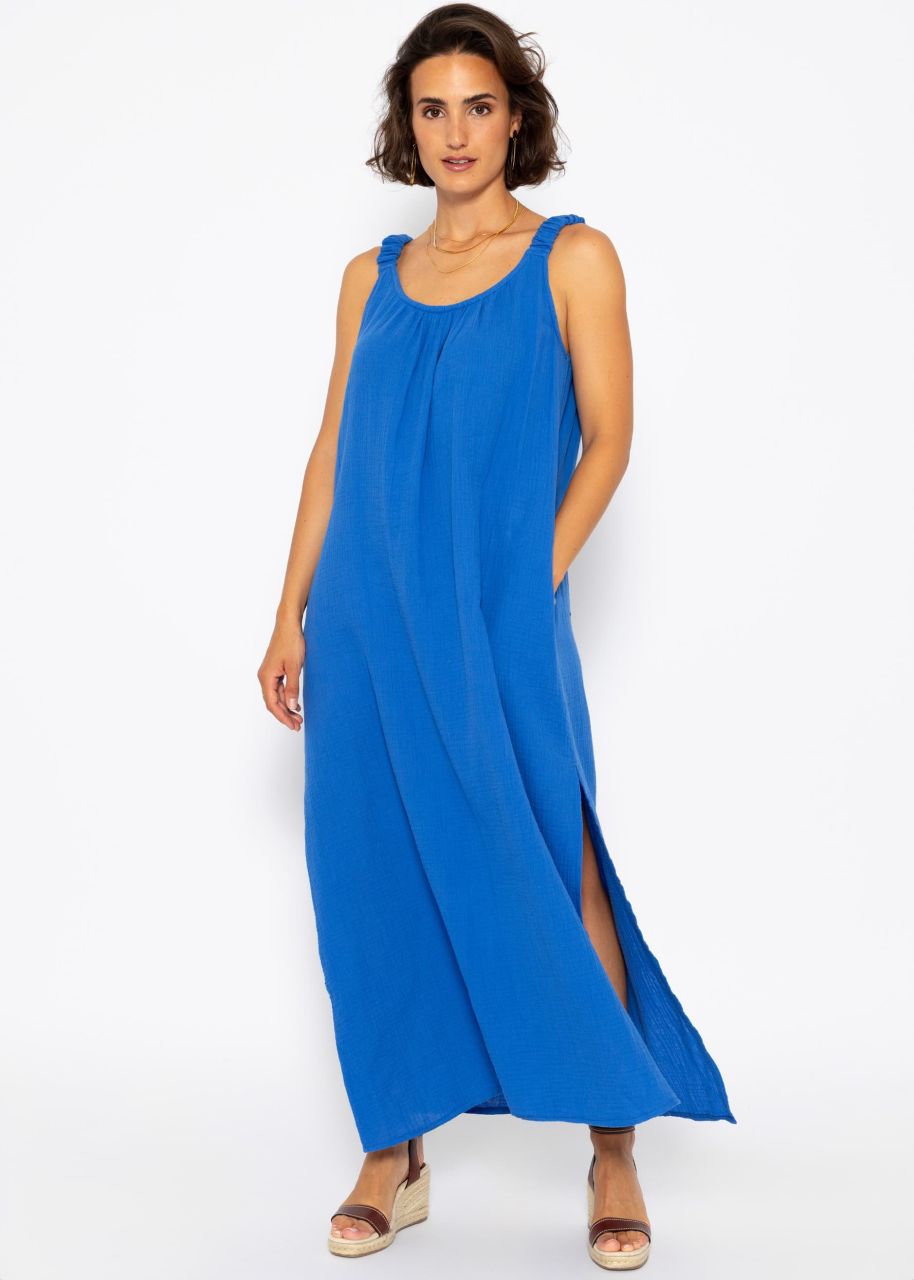 Maxi Musselin Kleid mit Taschen - royalblau