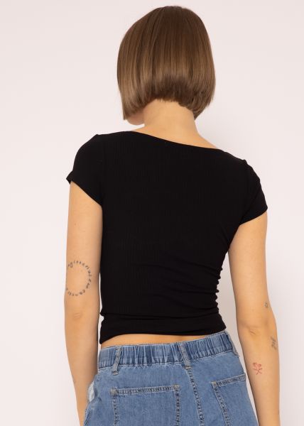 T-Shirt mit eckigem Ausschnitt, schwarz